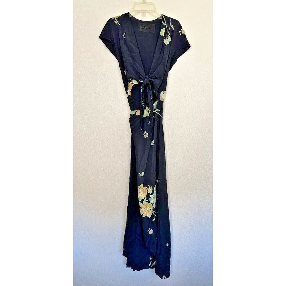 Reformation Womens Wrap Dress Cutout Midi Length Floral Black Size Small Boho